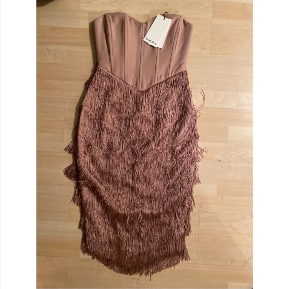 UK 6 Mink Bandeau Fringe Dress